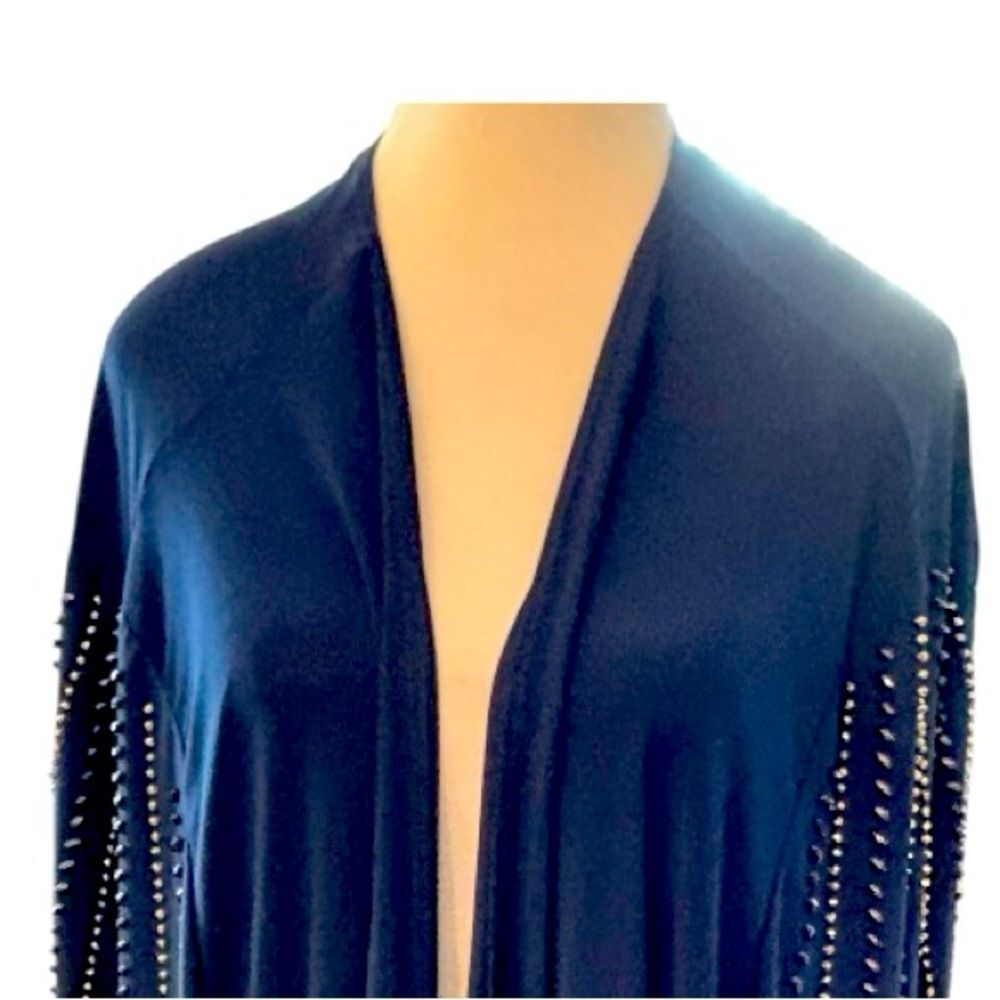 Catherines Fancy Navy Blue Jacket‎ with Rhinestone Sleeves